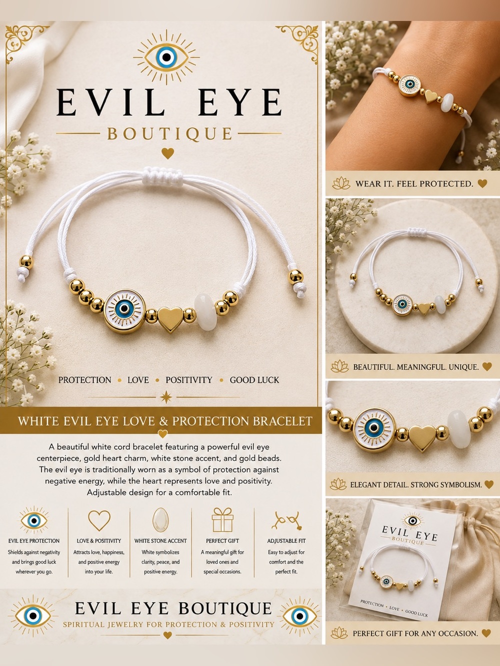 🧿White Evil Eye Love & Protection Bracelet🧿
